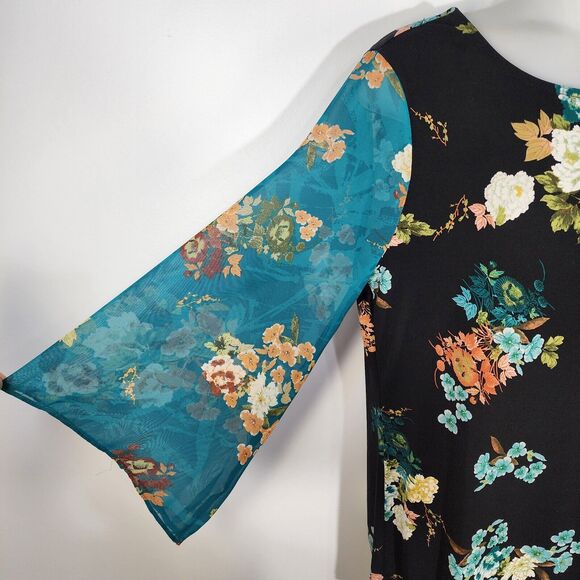 Chico's Top Womens Size 0 Small Floral Woven 3/4 Kimono Sleeve Scoop 570242670 - Picture 6 of 9